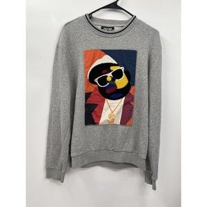 BKYS Medium Sweatshirt Mens Grey Biggie Smalls Inspired Chenille Patch Graphic